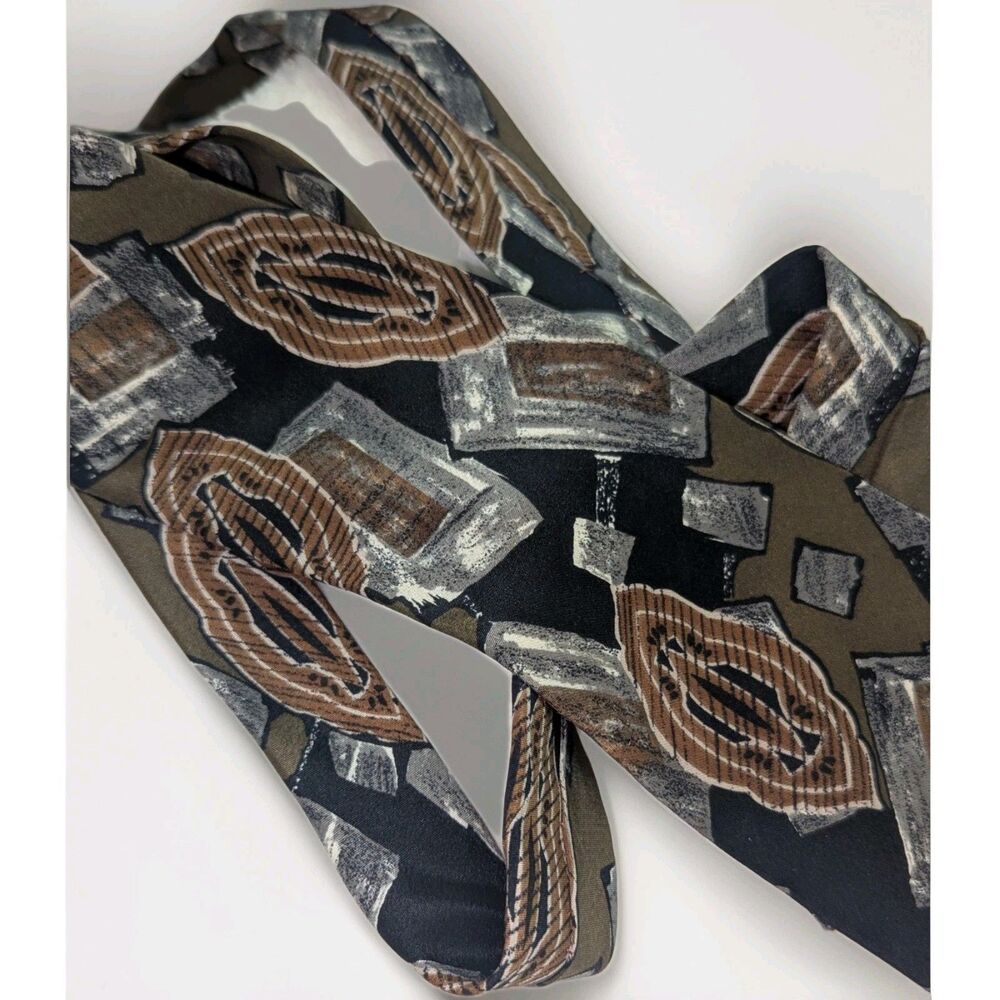 Aggio Made In Italy Men's 100% Silk Tie Green Brown Grey Multicolored Pattern